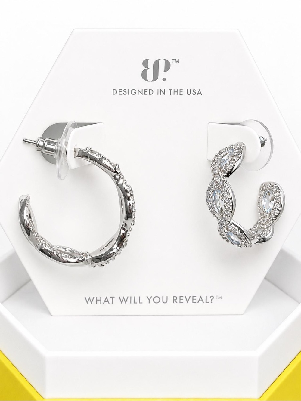 Silver Crystal Leaf-Pattern Hoop Earrings for Kids - Silver